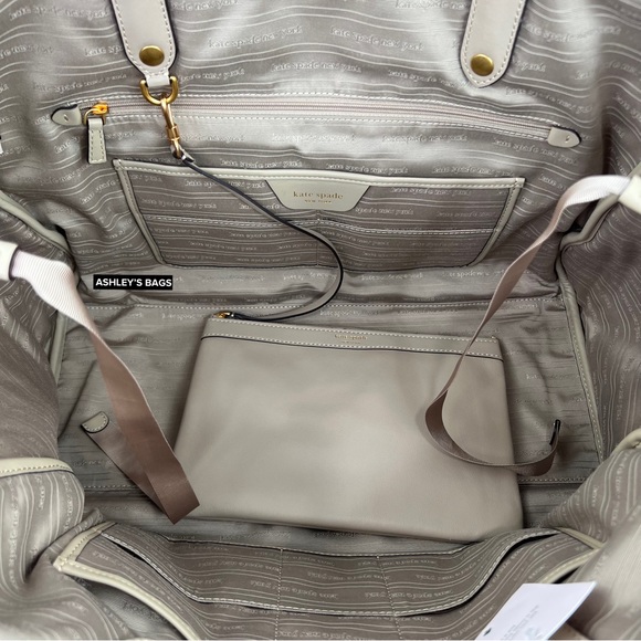 Kate Spade Everything Racing Stripe Faux Shearling Large Tote In Cream Multi - Picture 10 of 16